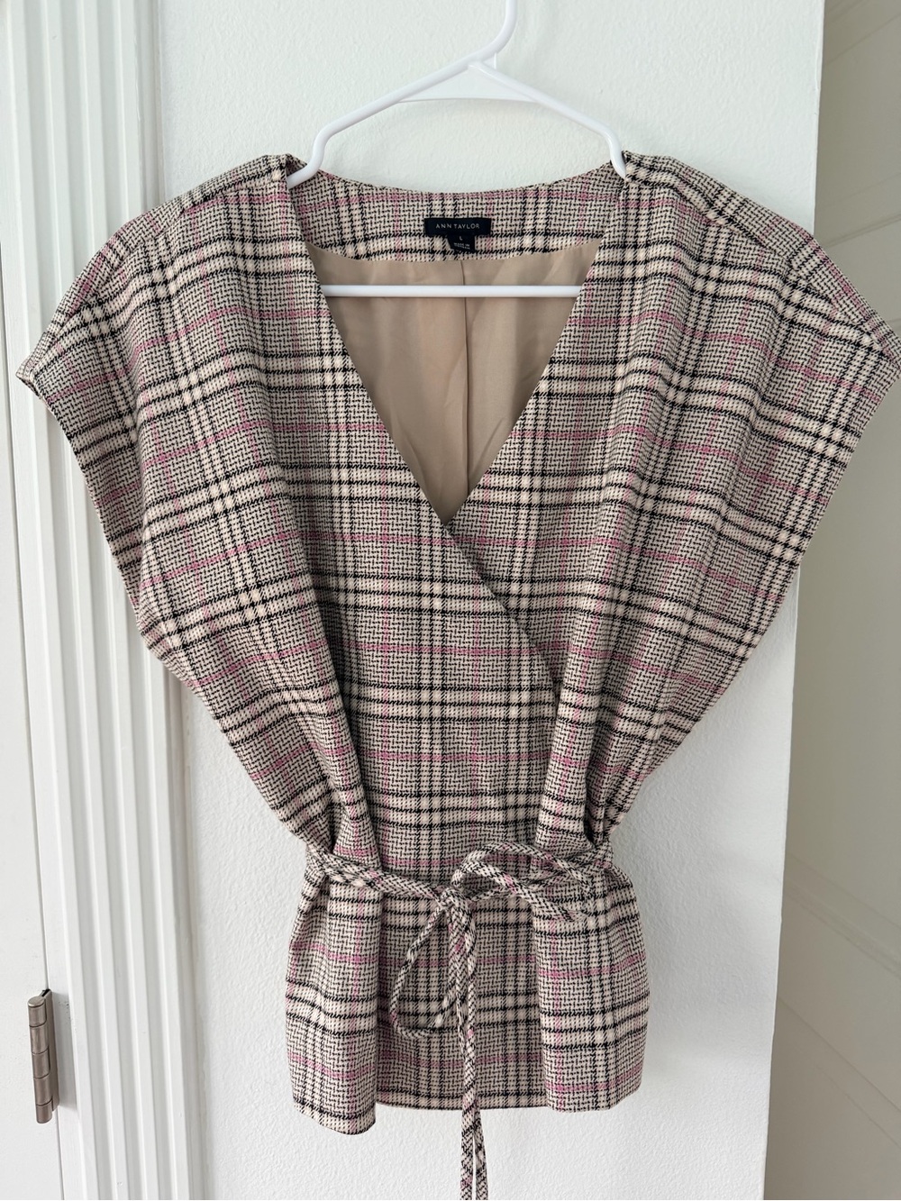 Ann Taylor Plaid Wrap Blouse Size L